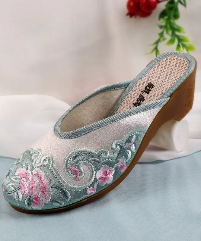 Red Chunky Cotton Fabric Embroidery Slide Sandals