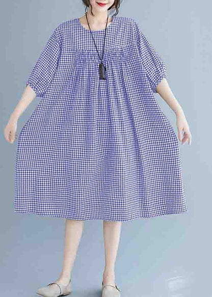 French O Neck Lantern Sleeve Clothes for Pattern Black Plaid Dresses Summer