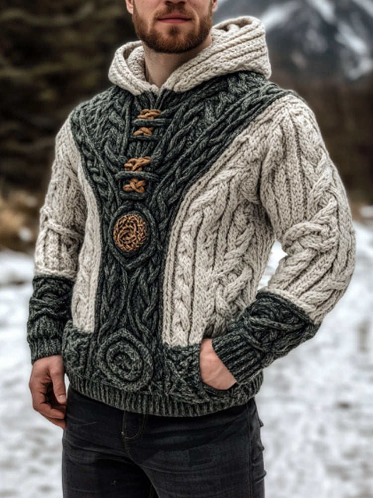 Vintage Celtic Mythology Irish Men's Knit Hooded Sweater artswardrobe