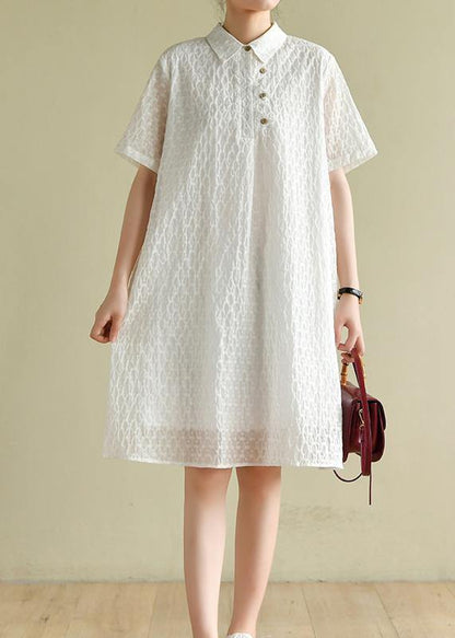 Lapel Summer Quilting Dresses Inspiration White Dotted Dress