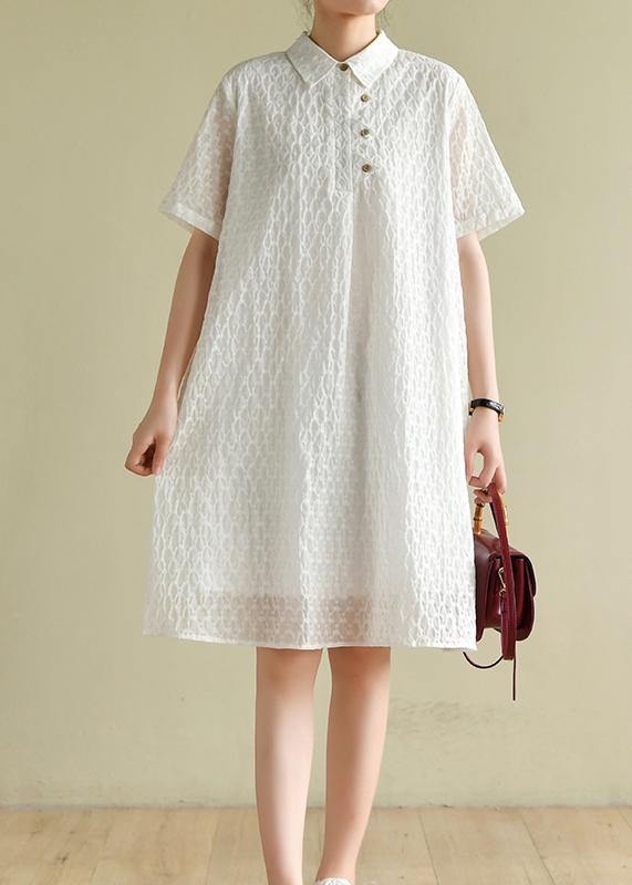 Lapel Summer Quilting Dresses Inspiration White Dotted Dress
