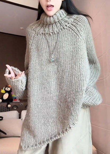 Grey Turtleneck Cozy Cotton Knit Sweaters Winter