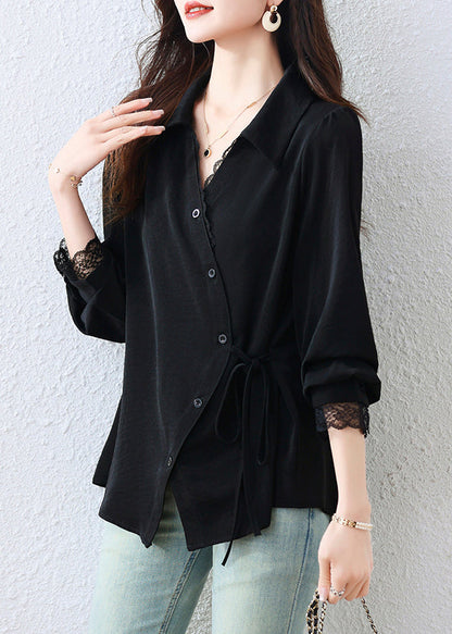 Black Asymmetrical Patchwork Tunic Shirt Top Fall
