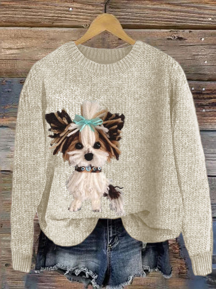 Comstylish Fuzzy Yorkshire Plush Patchwork Knit Sweater 1