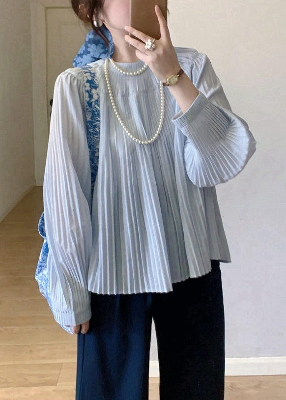 Light Blue Wrinkled Cotton Shirt Fall