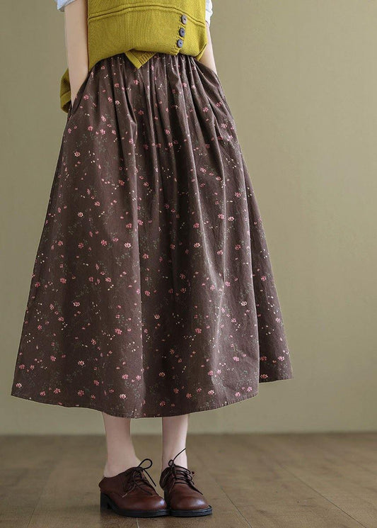 Chocolate Loose a Line Summer Pockets Linen Skirts