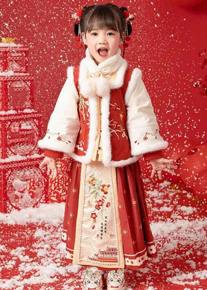 Turtleneck Warm Fleece Coats Fur Collar and Maxi Skirts Two Pieces Set Winter