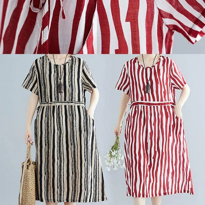 Diy O Neck Drawstring Dress Sewing Black Striped Dresses Summer