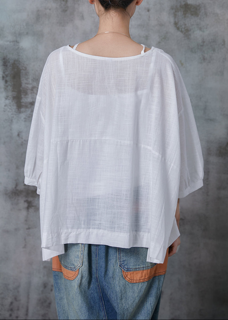 White Oversized Cotton Shirt Tops Bracelet Sleeve