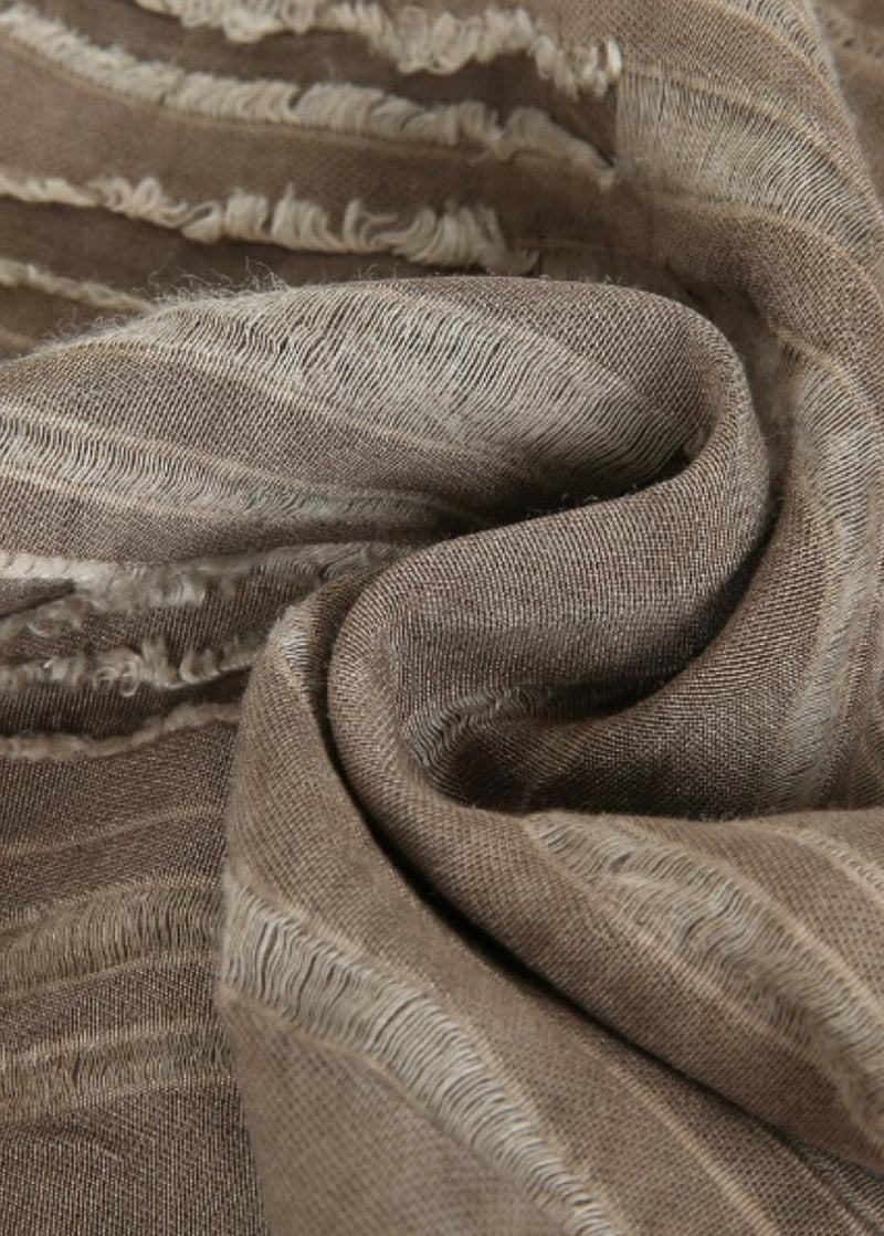 Khaki Elastic Waist Patchwork Linen Skirts Fall