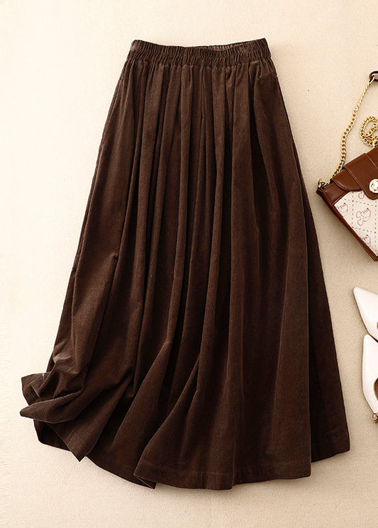Italian Coffee High Waisted Corduroy A-line Pleated Skirt Spring
