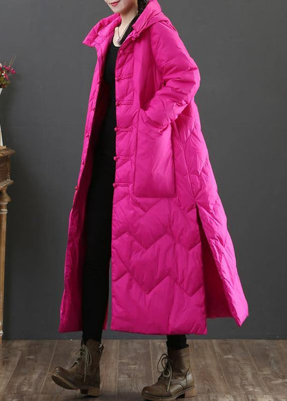 Rose Warm Winter Coat Loose Fitting Parka Hooded Chinese Button Warm Outwear