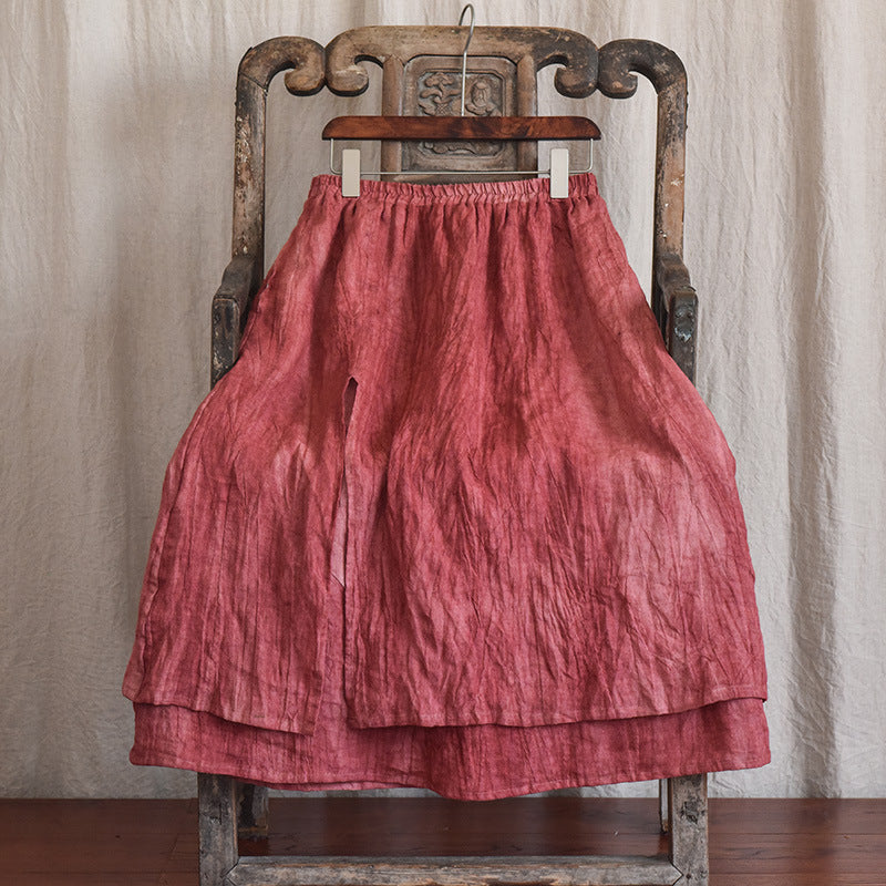 Literary Retro Cotton and Linen Distressed Linen Skirt