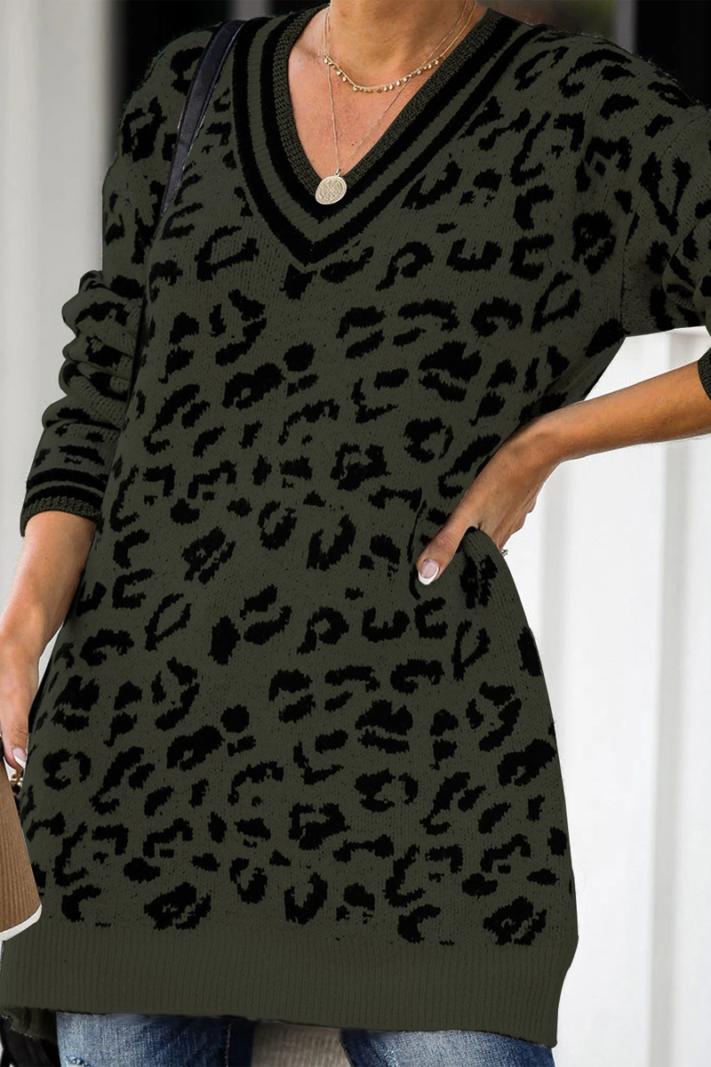 Leopard Print V-neck Sweater