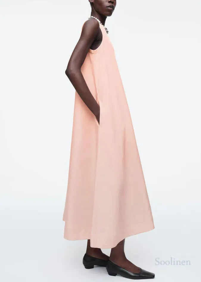 Simple Pink Oversized a Line Dress V Neck Sleeveless