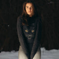 Cute Black Cat Face Pattern Cozy Knit Sweater elevenforest