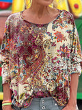 Women's Vintage Ethnic Floral Art Print Casual Long Sleeve T-shirt