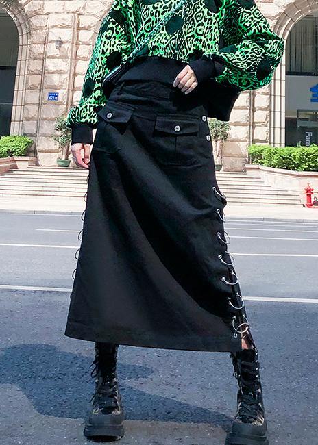 Italian Black Cotton Tunics Button Pockets Skirt