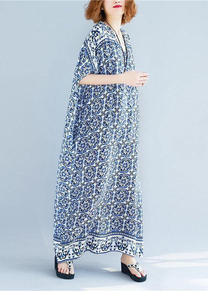 V Neck Cotton Tunics Fabrics Long Dresses Summer