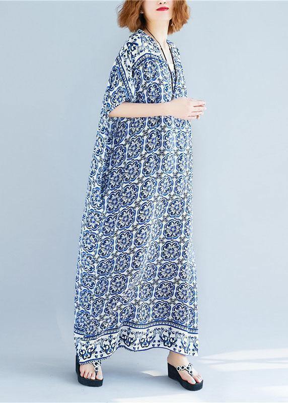 V Neck Cotton Tunics Fabrics Long Dresses Summer