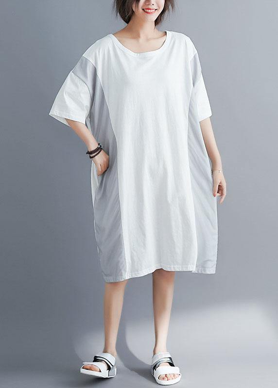 100% O Neck Patchwork Cotton Tunics for Photography White Long Dresses Summer