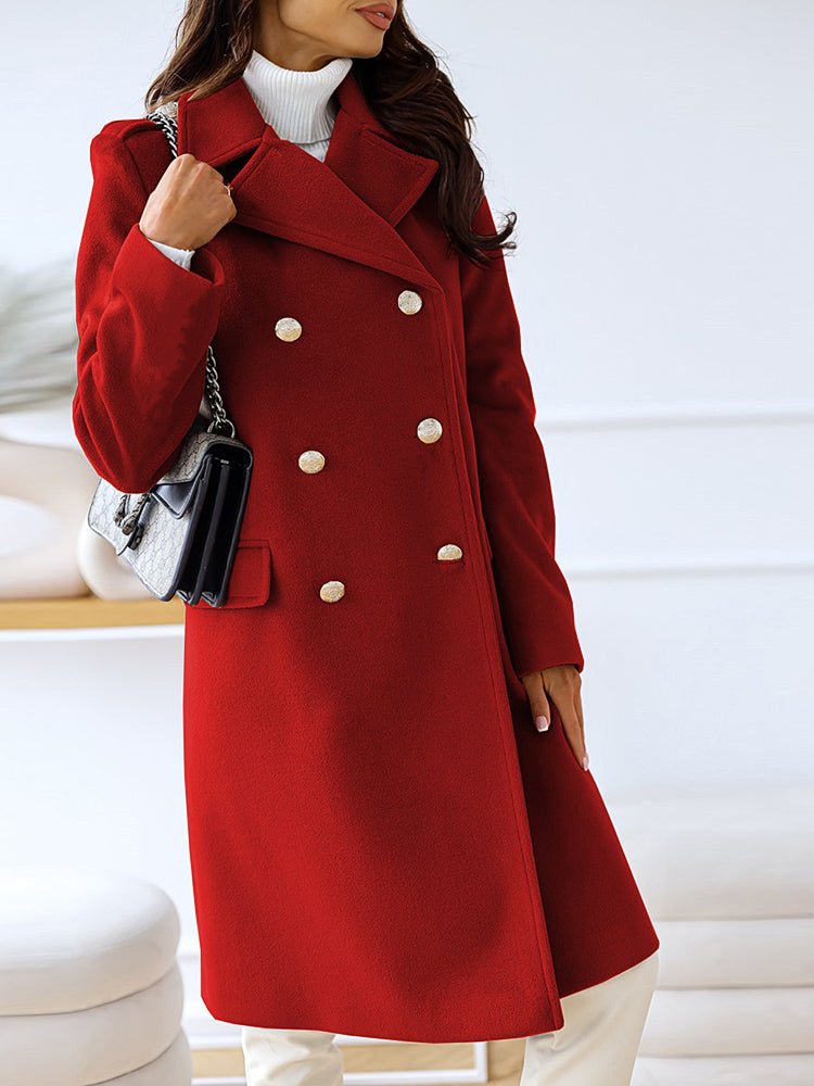 Coats Simple Lapel Double Breasted Woolen Coat