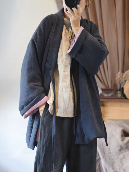 Winter Chinese Style Drawstring Linen Cotton Coat