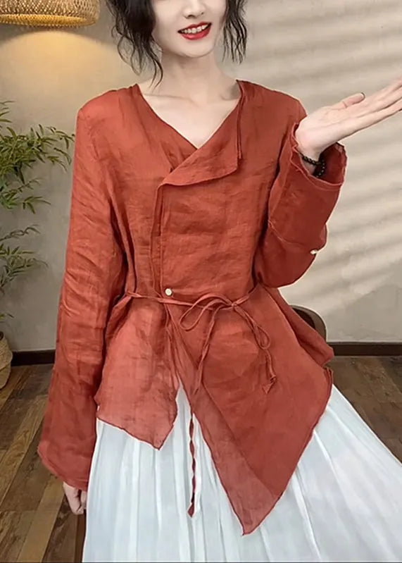 Brief Red Asymmetrical Patchwork Top Spring