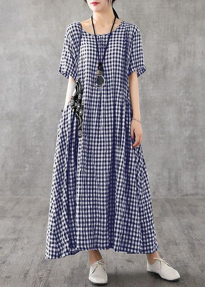 Vivid Patchwork Linen Quilting Dresses Runway Black Plaid Dresses Summer