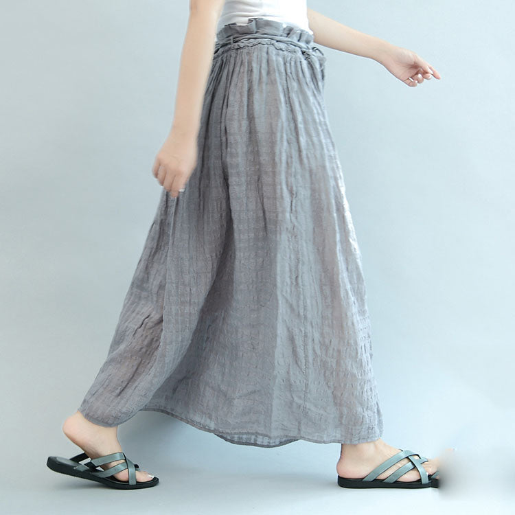 Gray Summer Linen Skirts a Line Skirts Elastic Waist Maxi Skirts