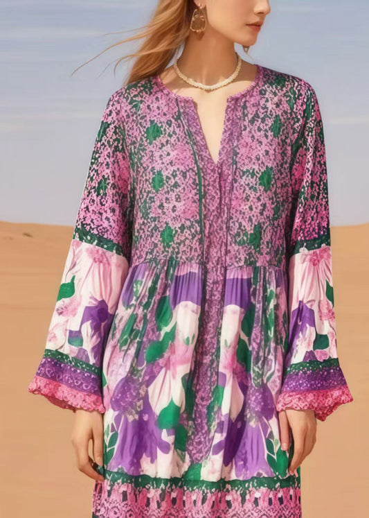 Italian Lavender Oversized Print Cotton Long Dress Spring