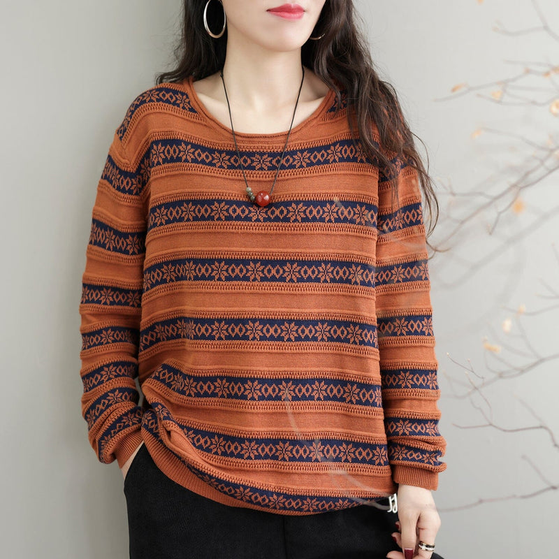 Autumn Stripe Knitted Elastic Sweater