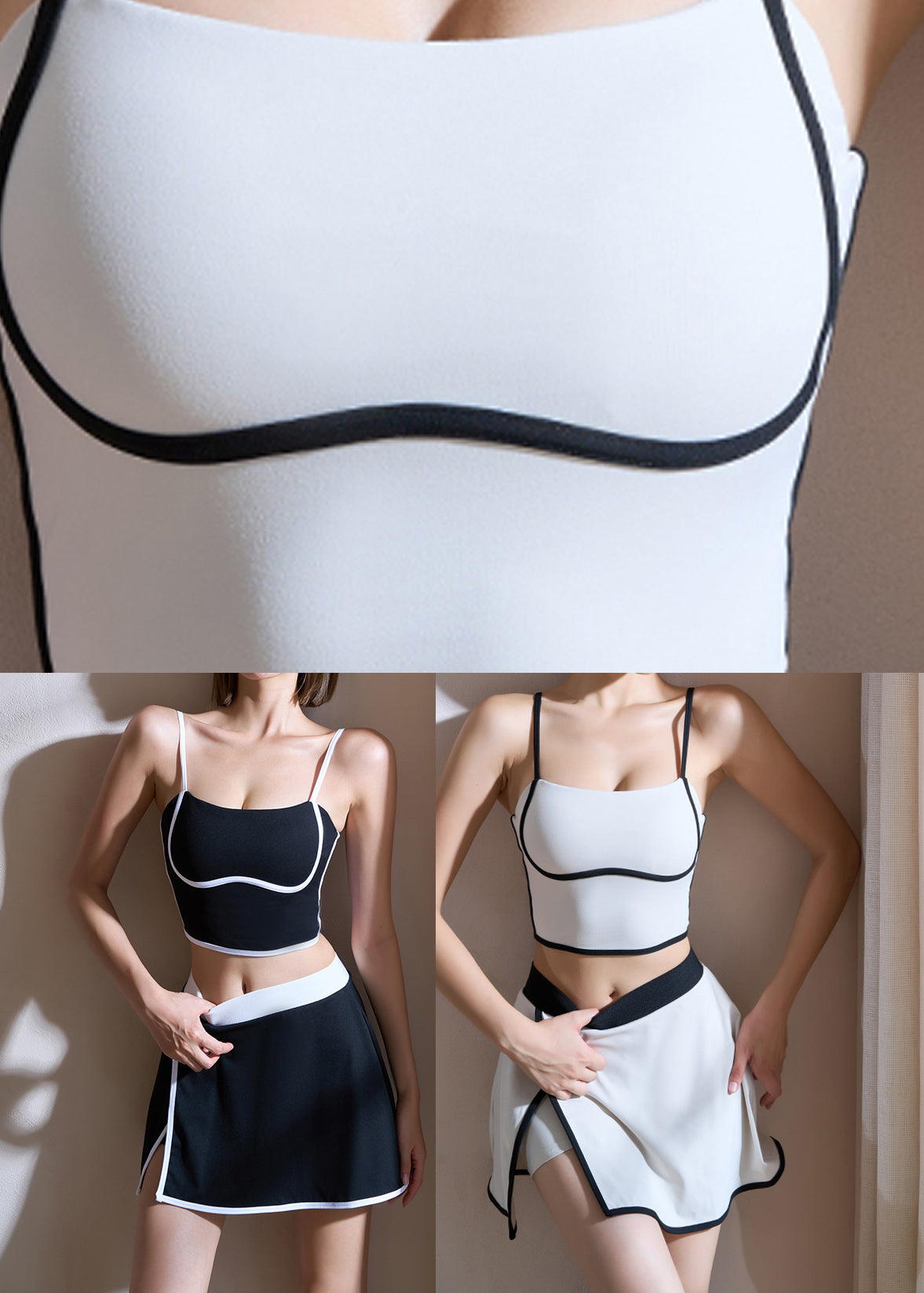 Black Patchwork High Waist Sports Bra and Skirts Set Suit