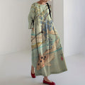 Comstylish Women's Retro Japanese Flower And Fish Art Print Midi Dress