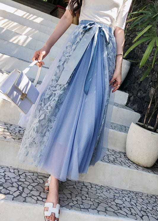 Blue Cinched Patchwork Tulle Skirts Spring