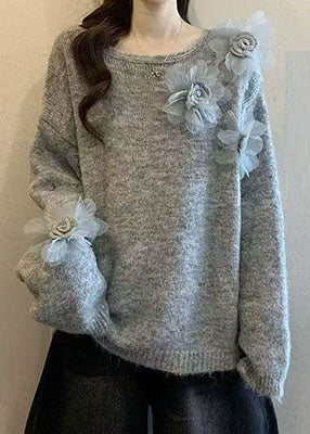 Diy Purple O-neck Knitted Tops Winter