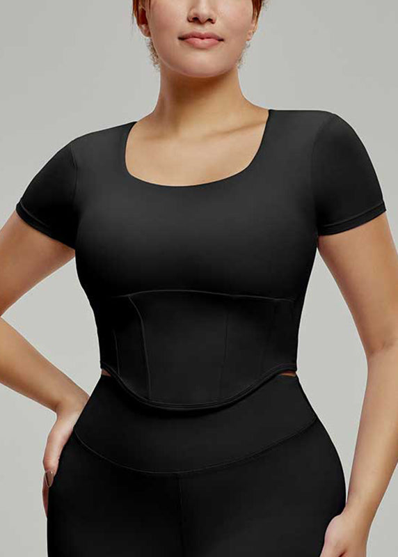 Black O-neck O-neck Short Sleeve Yoga Top