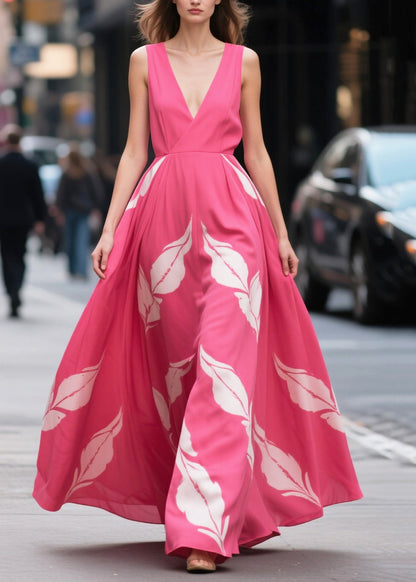 Pink Print Exra Large Hem Chiffon Holiday Dresses Summer