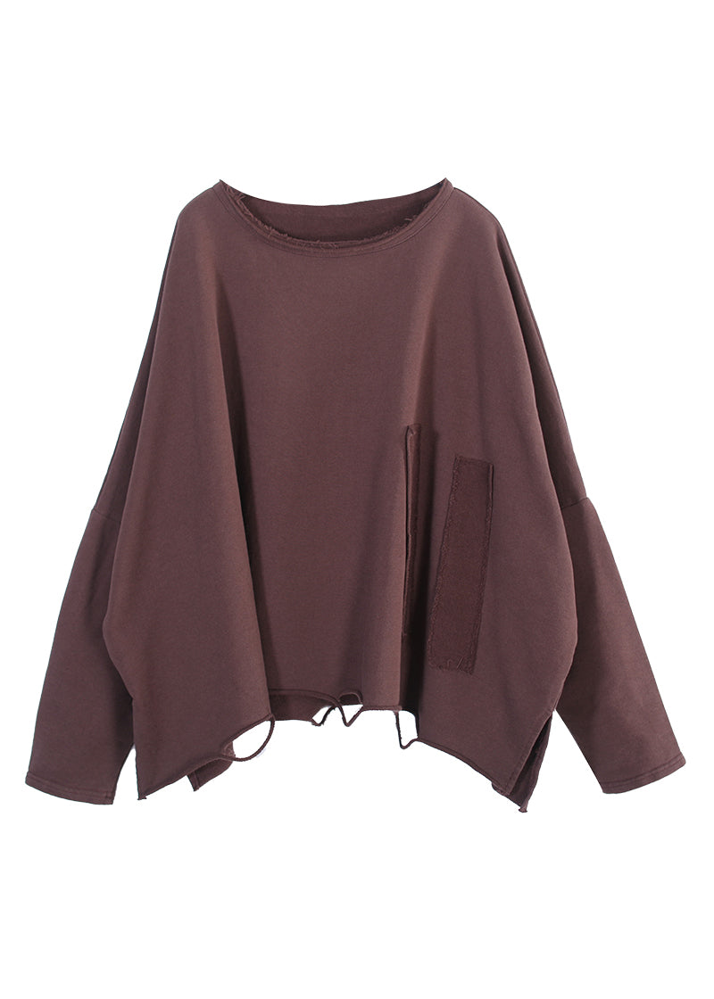 Coffee O-neck Side Open Sweatshirt Fall
