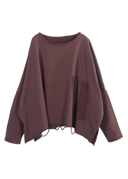 Coffee O-neck Side Open Sweatshirt Fall