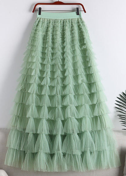 Light Green Elastic Waist Layered Tulle a Line Skirt Summer