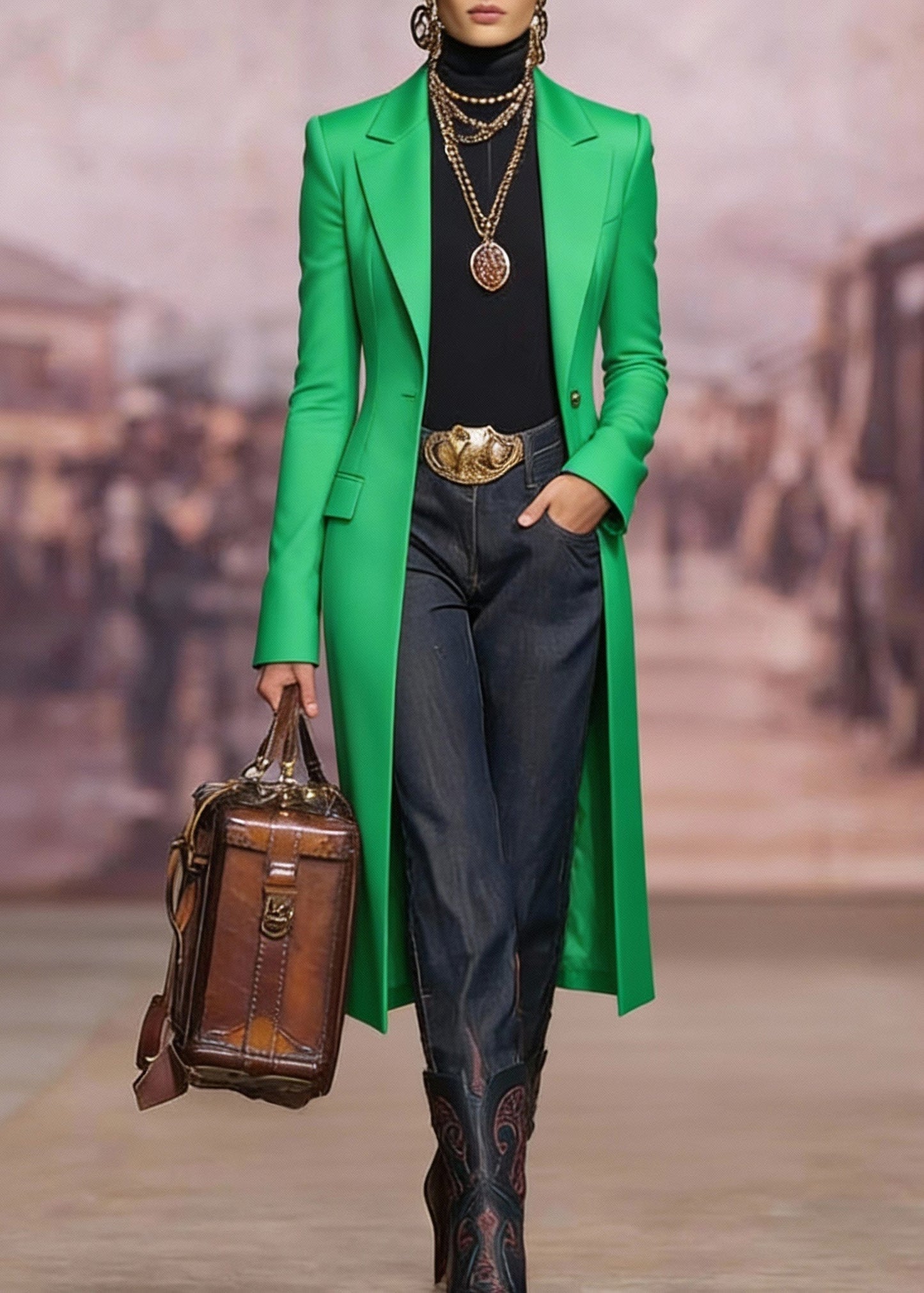 Green Peter Pan Collar Pockets Cotton Suit Coat Spring