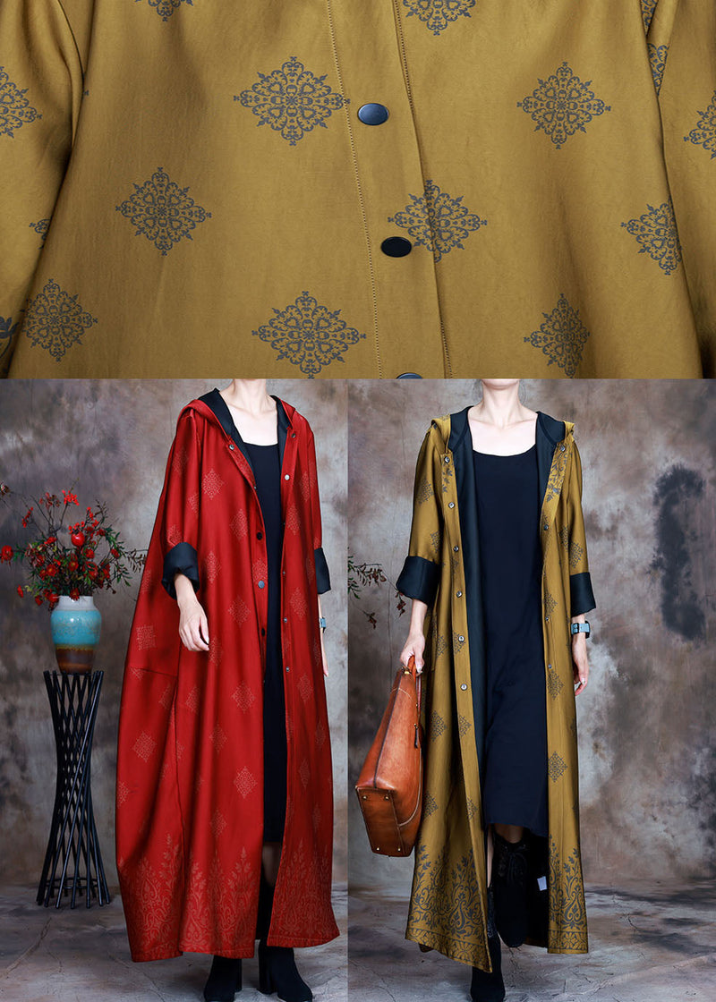 Red Satin Trench Coats Asymmetrical Design Button