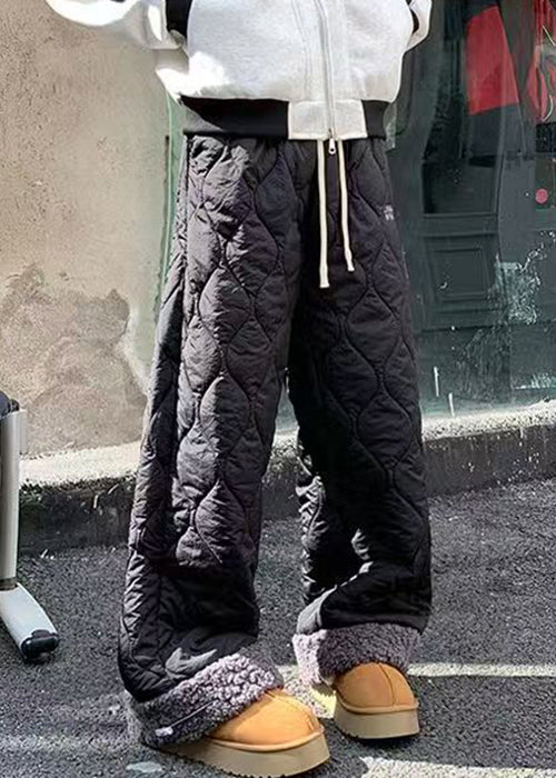 New Black Pockets Patchwork Warm Fleece Pants Winter