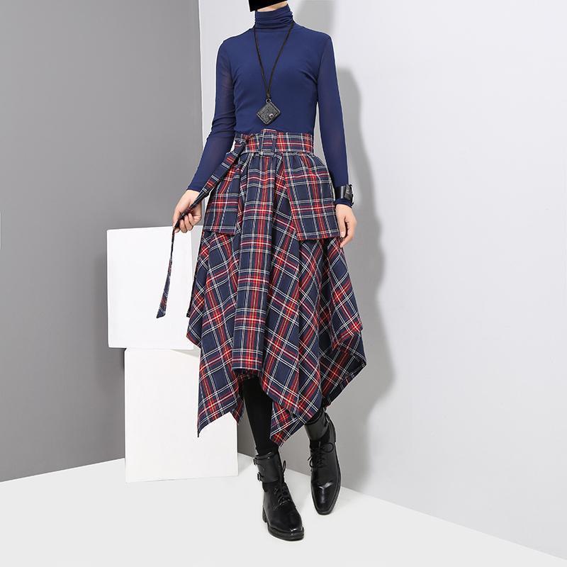 Aitana Plaid Picnic Skirt - Navy