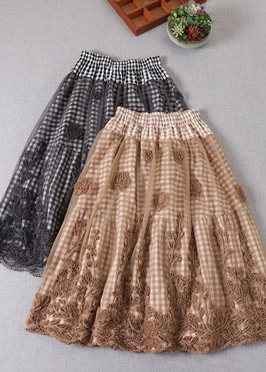 Boutique Khaki Plaid Tulle Patchwork Fall Skirts