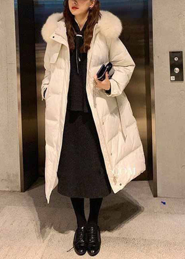 Black Fur Collar Hooded Tie Waist Fine Cotton Filled Puffers Coat Winter