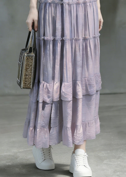 Art Purple Ruffled Patchwork Maxi Skirts