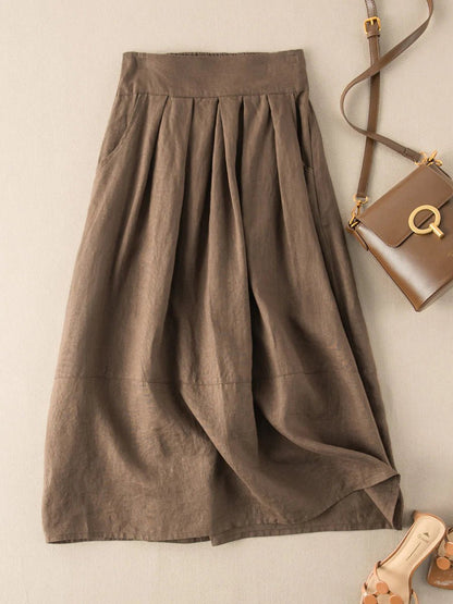 Pure Color Pleated Linen Skirt