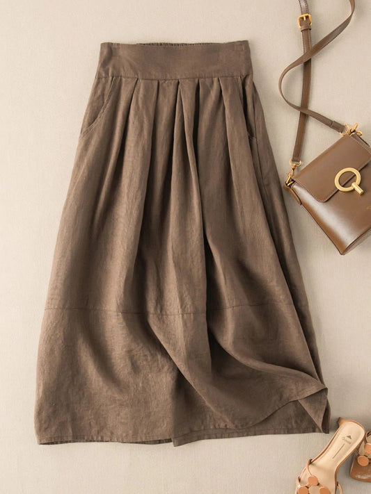 Pure Color Pleated Linen Skirt
